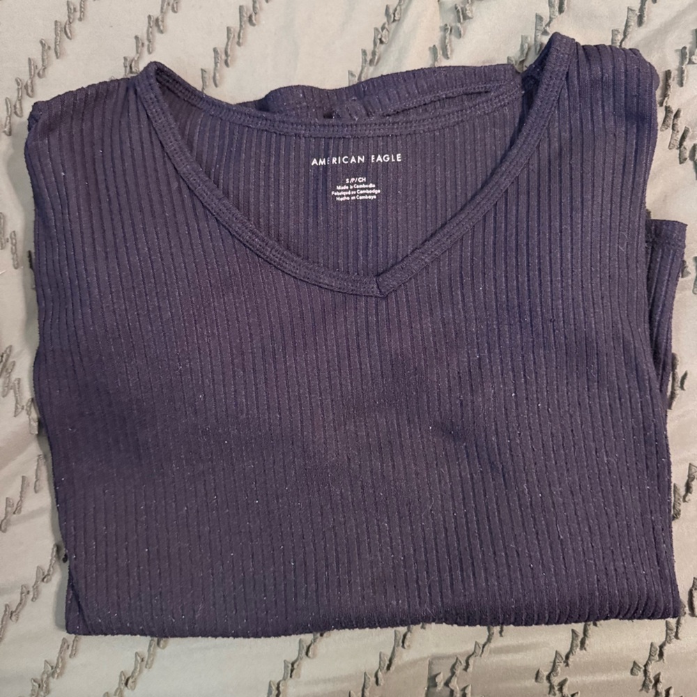 American Eagle Navy Ribbed Knit Top